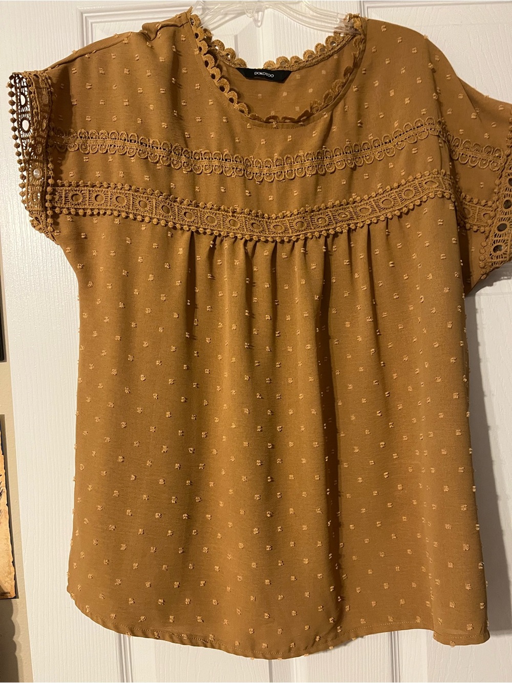 Women’s Crochet-Trim Swiss Dot Blouse - Mustard